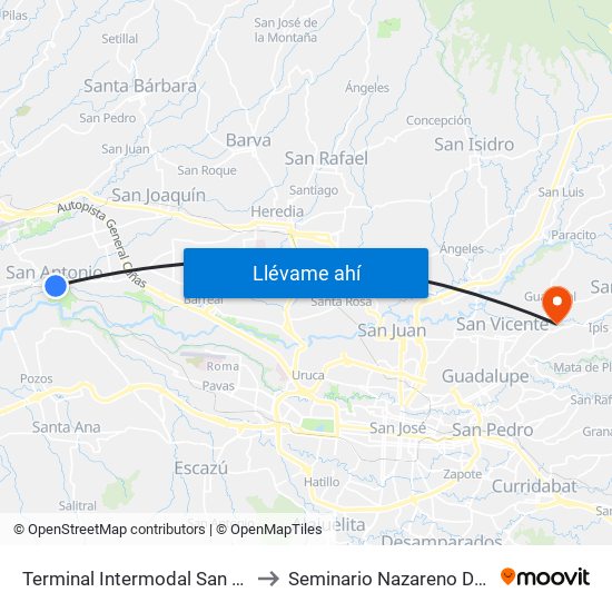 Terminal Intermodal San Antonio De Belén to Seminario Nazareno De Las Américas map