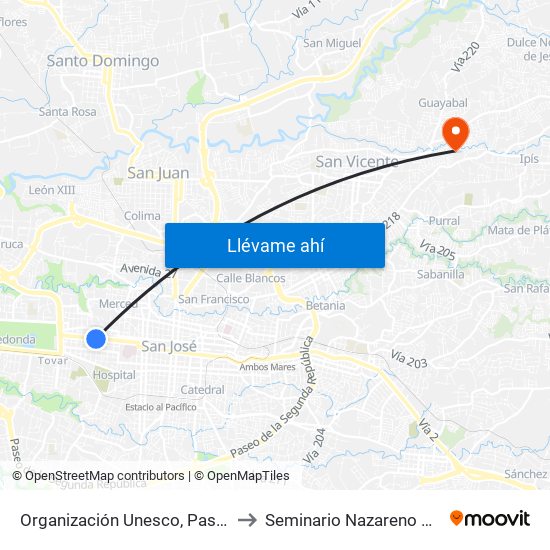 Organización Unesco, Paseo Colón San José to Seminario Nazareno De Las Américas map