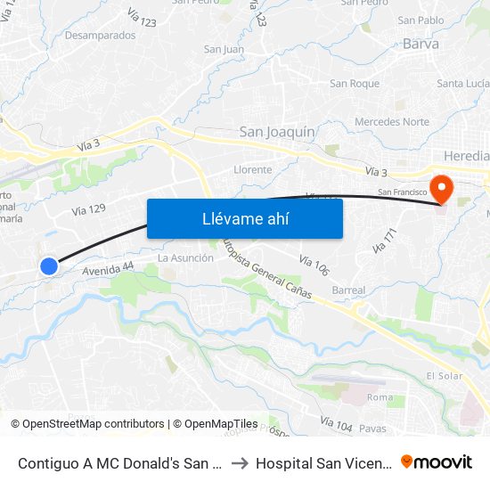 Contiguo A MC Donald's San Antonio, Belén to Hospital San Vicente De Paúl map