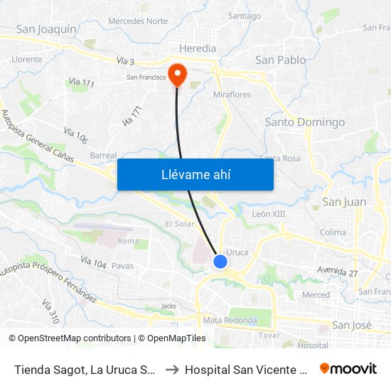 Tienda Sagot, La Uruca San José to Hospital San Vicente De Paúl map