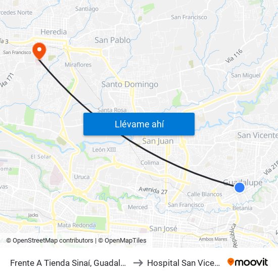 Frente A Tienda Sinaí, Guadalupe Goicoechea to Hospital San Vicente De Paúl map