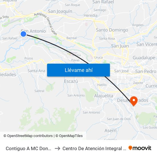 Contiguo A MC Donald's San Antonio, Belén to Centro De Atención Integral En Salud Dr. Marcial Fallas Díaz map