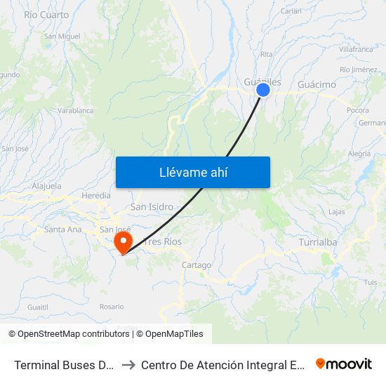 Terminal Buses De Guápiles, Pococí to Centro De Atención Integral En Salud Dr. Marcial Fallas Díaz map