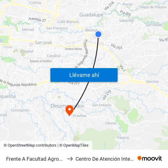 Frente A Facultad Agronomía Campus Ucr, Montes De Oca to Centro De Atención Integral En Salud Dr. Marcial Fallas Díaz map