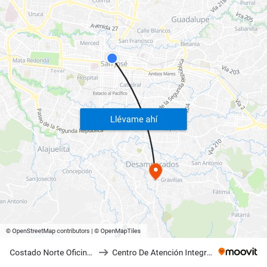 Costado Norte Oficinas Banco Nacional San José to Centro De Atención Integral En Salud Dr. Marcial Fallas Díaz map