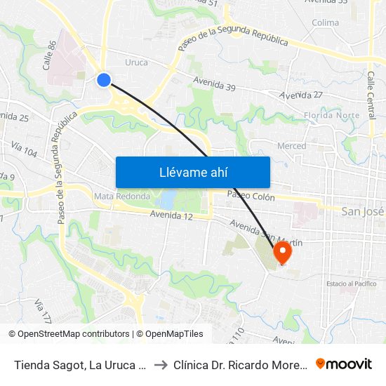Tienda Sagot, La Uruca San José to Clínica Dr. Ricardo Moreno Cañas map