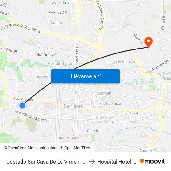 Costado Sur Casa De La Virgen, San Bosco San José to Hospital Hotel La Católica map