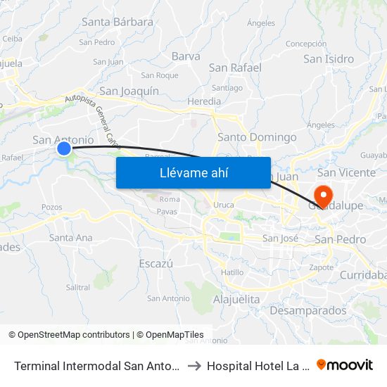 Terminal Intermodal San Antonio De Belén to Hospital Hotel La Católica map