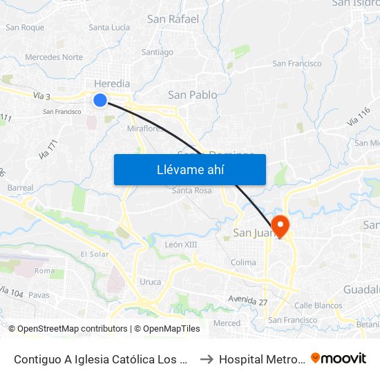Contiguo A Iglesia Católica Los Ángeles, Heredia to Hospital Metropolitano map
