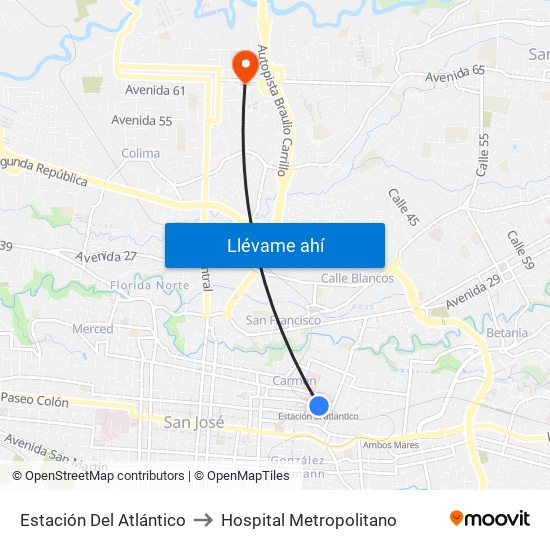 Estación Del Atlántico to Hospital Metropolitano map