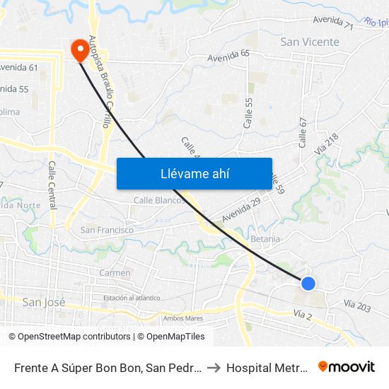 Frente A Súper Bon Bon, San Pedro Montes De Oca to Hospital Metropolitano map