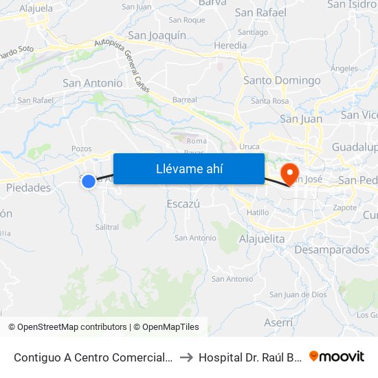 Contiguo A Centro Comercial Santa Ana Town Center to Hospital Dr. Raúl Blanco Cervantes map