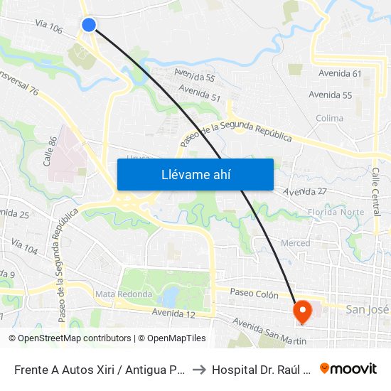 Frente A Autos Xiri / Antigua Peugeot, La Valencia Heredia to Hospital Dr. Raúl Blanco Cervantes map