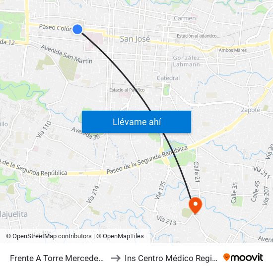 Frente A Torre Mercedes, Paseo Colón San José to Ins Centro Médico Regional De Desamparados map