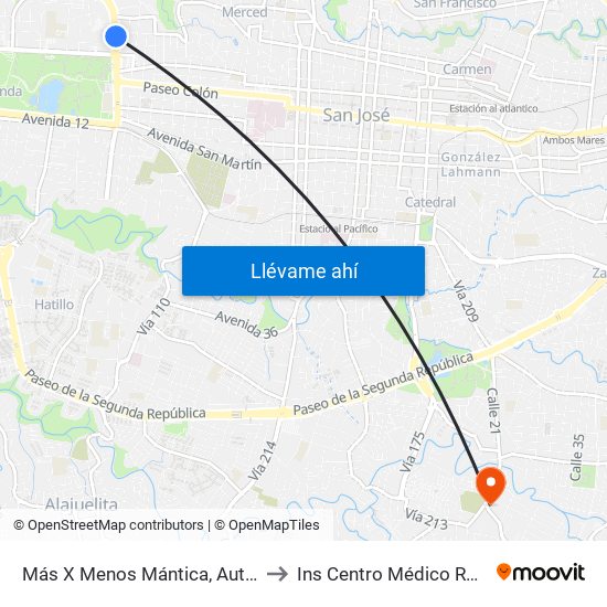 Más X Menos Mántica, Autopista General Cañas San José to Ins Centro Médico Regional De Desamparados map