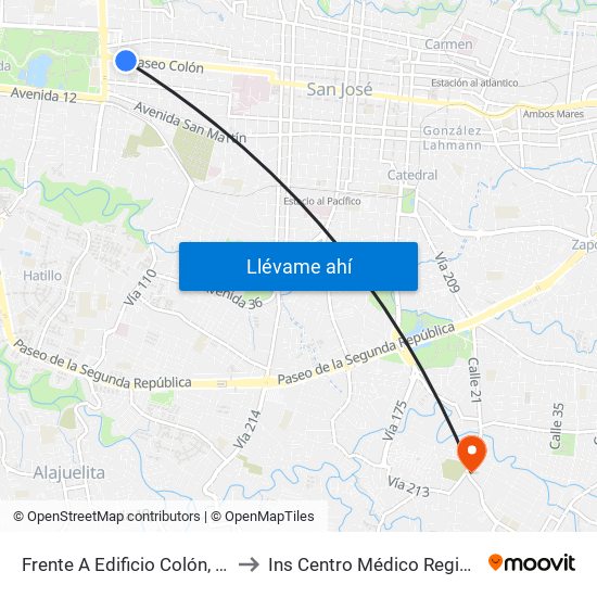 Frente A Edificio Colón, Paseo Colón San José to Ins Centro Médico Regional De Desamparados map