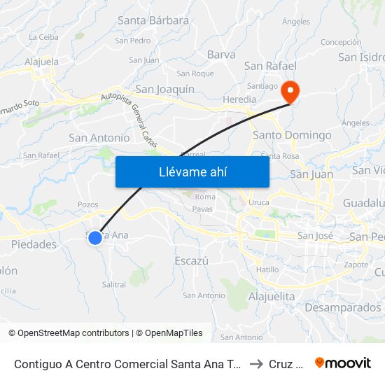 Contiguo A Centro Comercial Santa Ana Town Center to Cruz Roja map