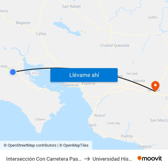 Intersección Con Carretera Paso Del Tempisque, Nicoya to Universidad Hispanoamericana map