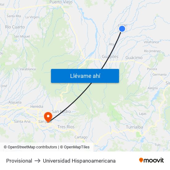 Provisional to Universidad Hispanoamericana map