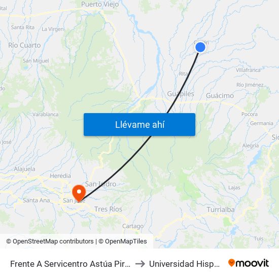 Frente A Servicentro Astúa Pirie, El Carmén Pococí to Universidad Hispanoamericana map