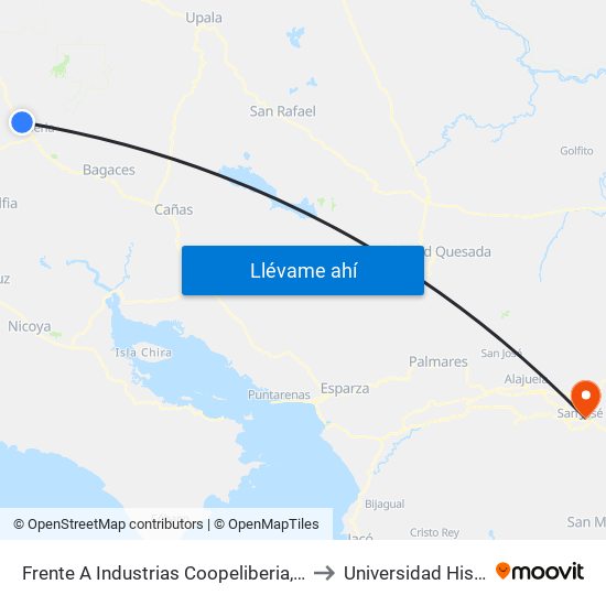 Frente A Industrias Coopeliberia, Interamericana Norte Liberia to Universidad Hispanoamericana map