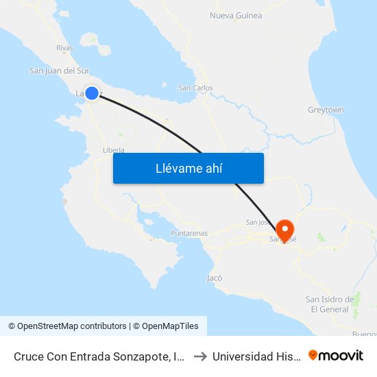 Cruce Con Entrada Sonzapote, Interamericana Norte La Cruz to Universidad Hispanoamericana map