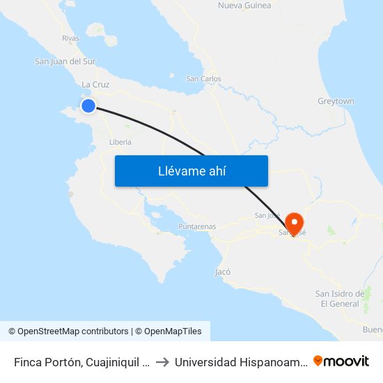 Finca Portón, Cuajiniquil La Cruz to Universidad Hispanoamericana map