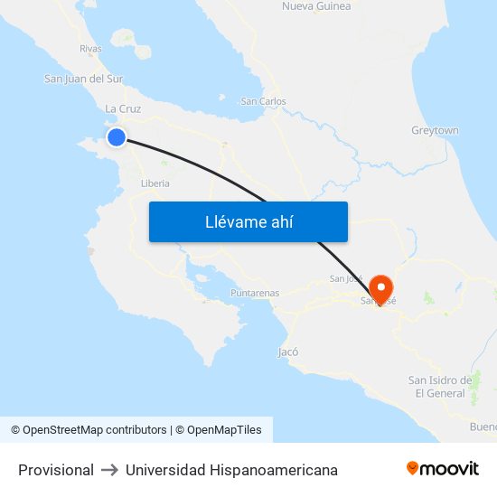 Provisional to Universidad Hispanoamericana map