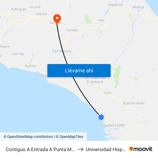 Contiguo A Entrada A Punta Mala, Costanera Sur Osa to Universidad Hispanoamericana map