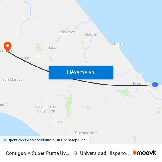 Contiguo A Super Punta Uva, Talamanca to Universidad Hispanoamericana map