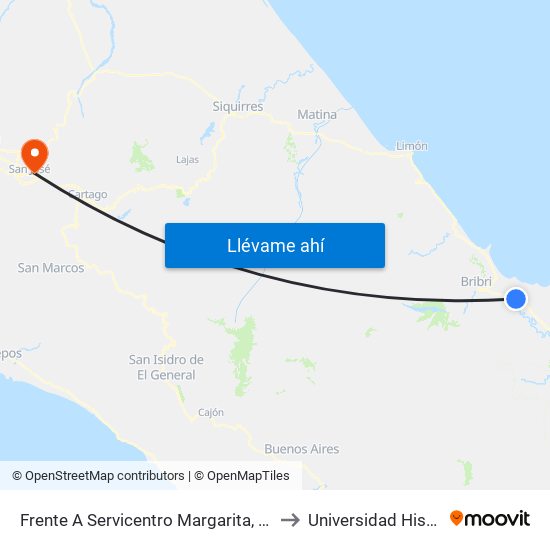 Frente A Servicentro Margarita, Corredor Caribe Talamanca to Universidad Hispanoamericana map