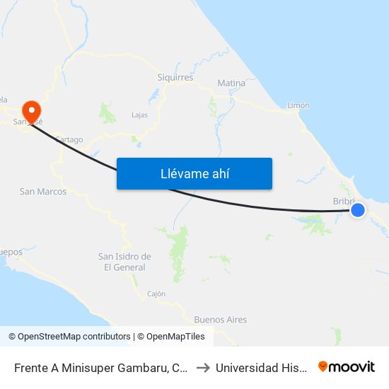 Frente A Minisuper Gambaru, Corredor Caribe Talamanca to Universidad Hispanoamericana map