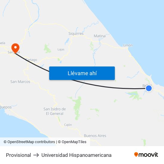 Provisional to Universidad Hispanoamericana map