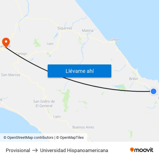 Provisional to Universidad Hispanoamericana map