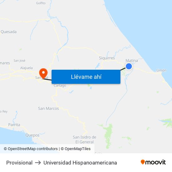 Provisional to Universidad Hispanoamericana map