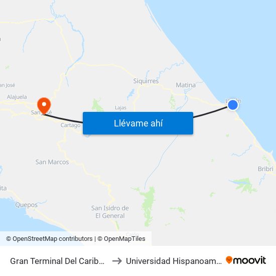 Gran Terminal Del Caribe, Limón to Universidad Hispanoamericana map