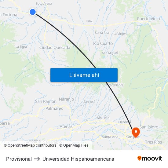 Provisional to Universidad Hispanoamericana map