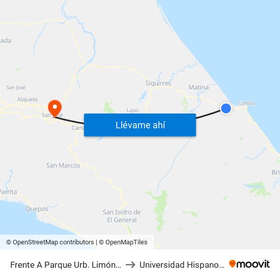Frente A Parque Urb. Limón 2000, Limón to Universidad Hispanoamericana map