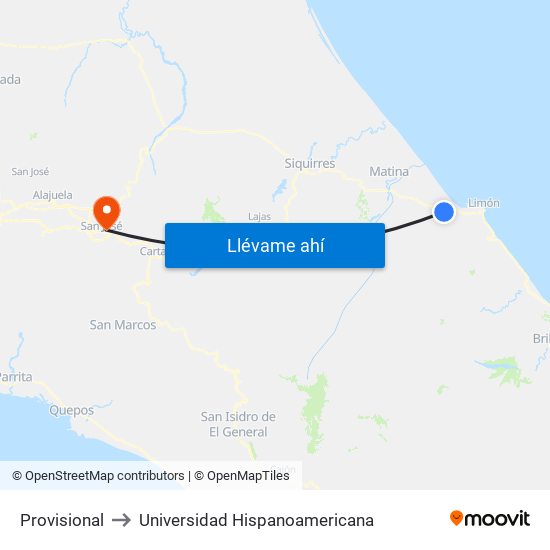 Provisional to Universidad Hispanoamericana map