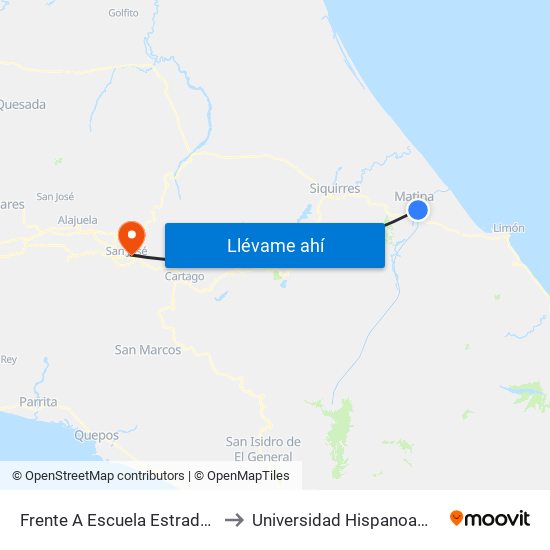 Frente A Escuela Estrada, Limón to Universidad Hispanoamericana map