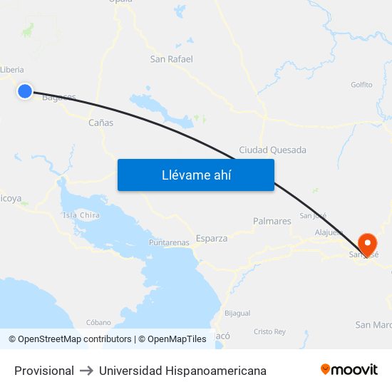 Provisional to Universidad Hispanoamericana map