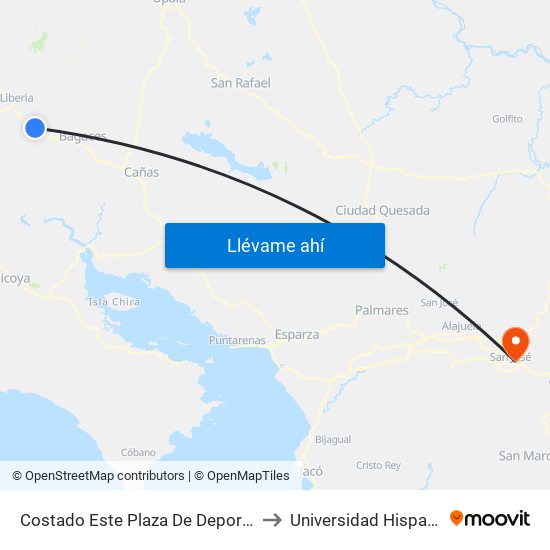 Costado Este Plaza De Deportes El Salto, Liberia to Universidad Hispanoamericana map