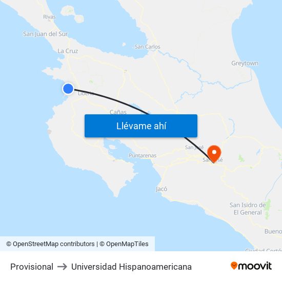 Provisional to Universidad Hispanoamericana map