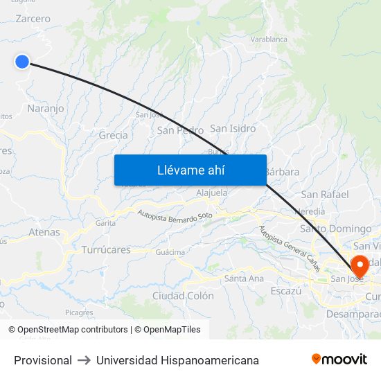 Provisional to Universidad Hispanoamericana map