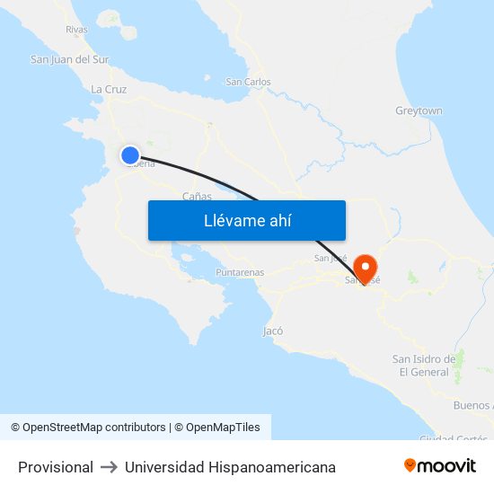 Provisional to Universidad Hispanoamericana map