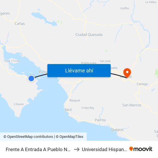 Frente A Entrada A Pueblo Nuevo, Puntarenas to Universidad Hispanoamericana map