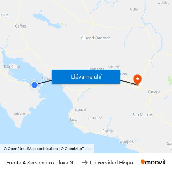 Frente A Servicentro Playa Naranjo, Puntarenas to Universidad Hispanoamericana map