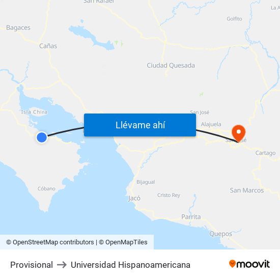 Provisional to Universidad Hispanoamericana map