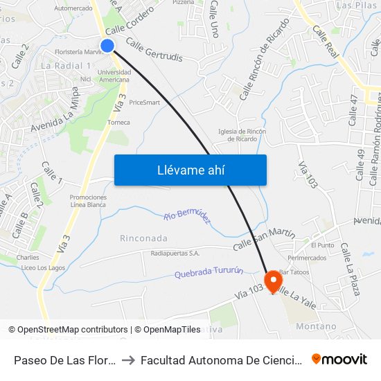 Paseo De Las Flores, Heredia to Facultad Autonoma De Ciencias Odontológicas map