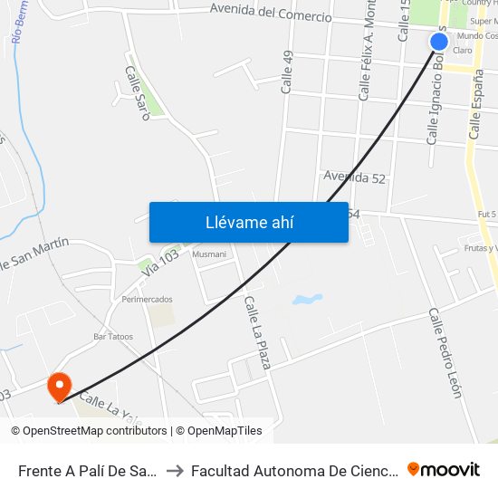 Frente A Palí De Santo Domingo to Facultad Autonoma De Ciencias Odontológicas map